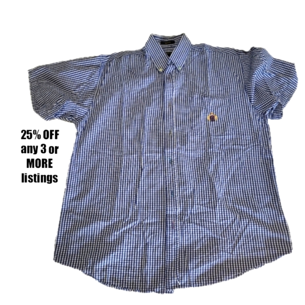 Plaid Gingham Striped Button Down Up Oxford Size Medium Short Sleeve Rainbow